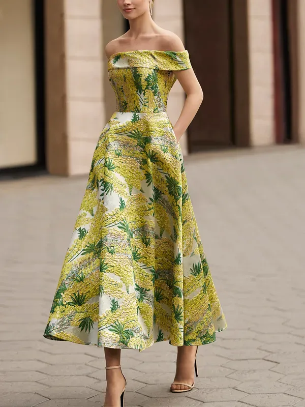 Strapless Printed Midi Dress