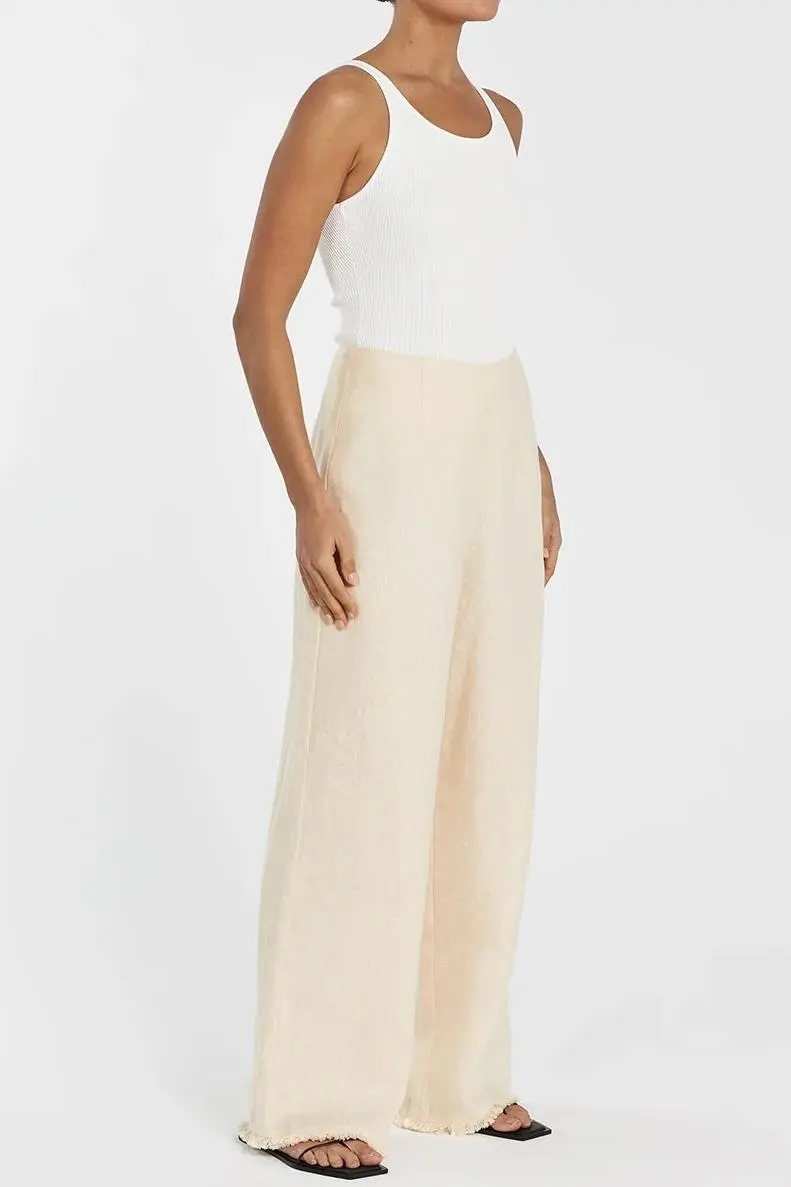 LEMON LINEN FRINGED PANT