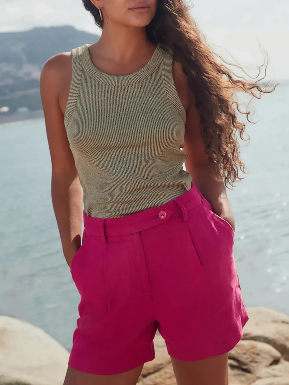 Basic Minimalist Solid Color Linen Blend Shorts