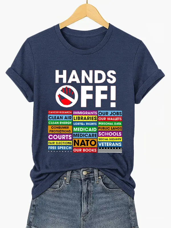 Women'S T-Shirt Women'S FDT “Hands Off ” Print Casual T-Shirt Round Neck Cotton Short Sleeve