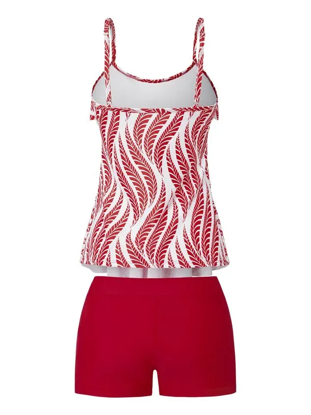 Vacation Floral Flouncing Scoop Neck Tankinis Two-Piece Set