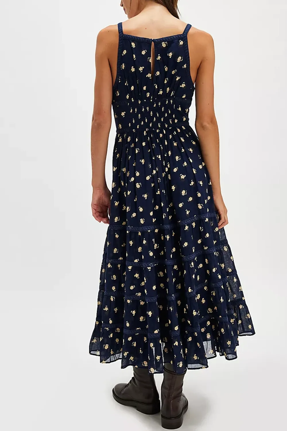 Long Sleeve Floral Print Tiered Midi Dress