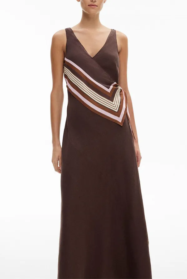 A Dress With A Scarf Collar And Stripes