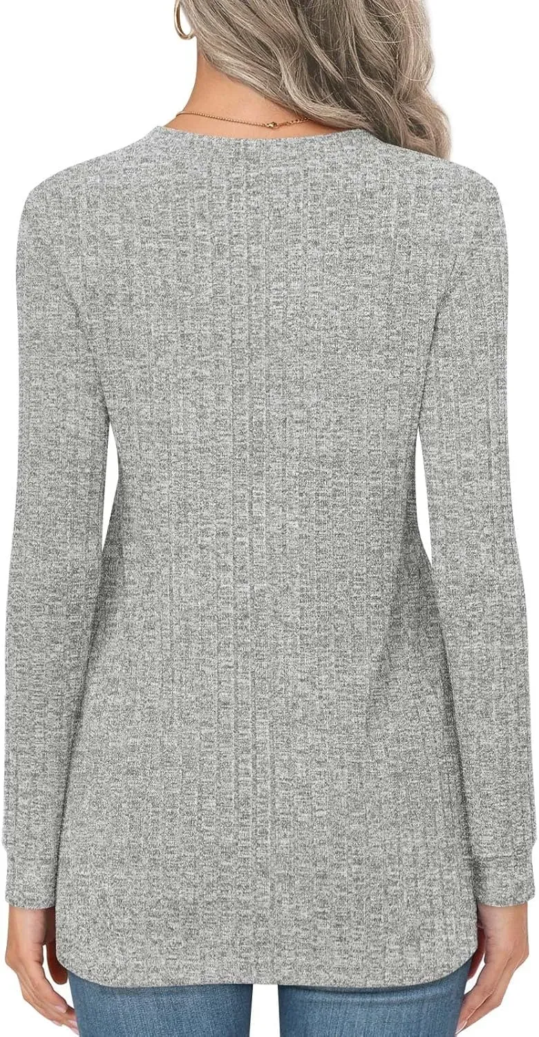 HOTGIFT Womens 2024 Fall Winter Tunic Tops Long Sleeve Casual T-Shirts Soft Comfy Stripe Blouse Lightweight