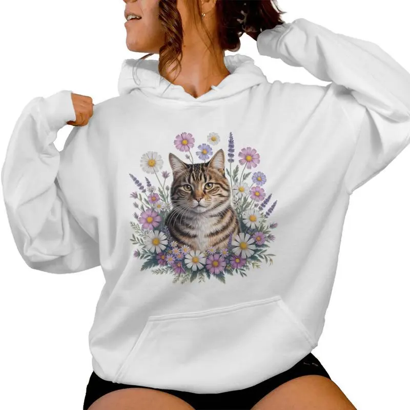 Cat Flowers Floral Cute Kitten Aesthetic Cat Lovers Garden Women Hoodie