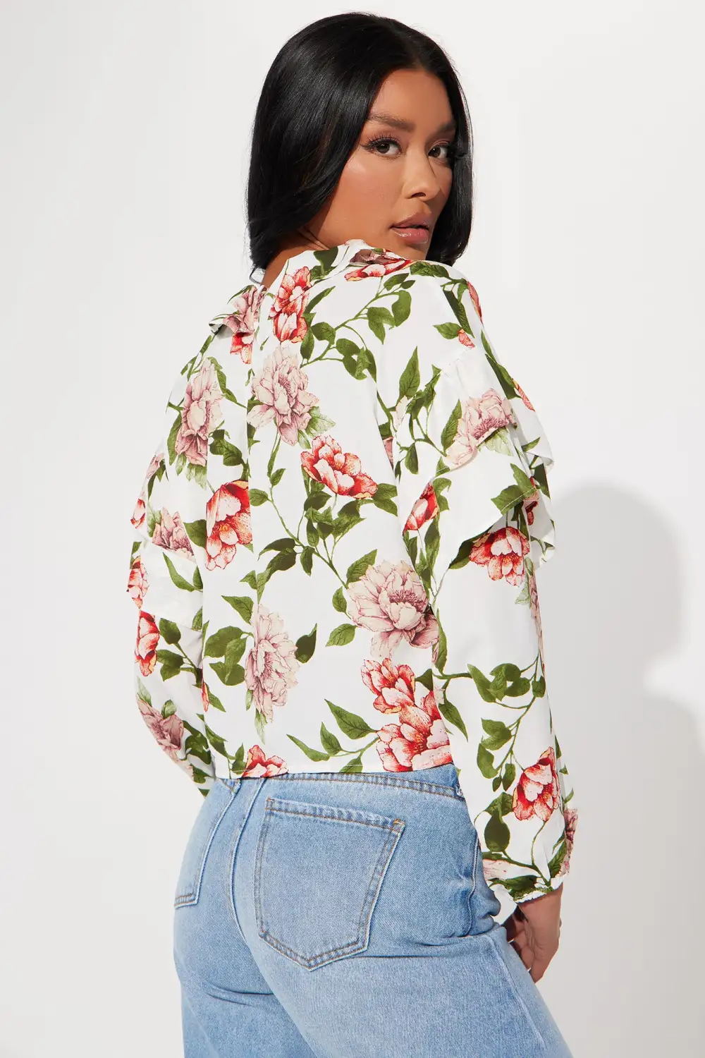 Cambri Floral Blouse Top - Off White