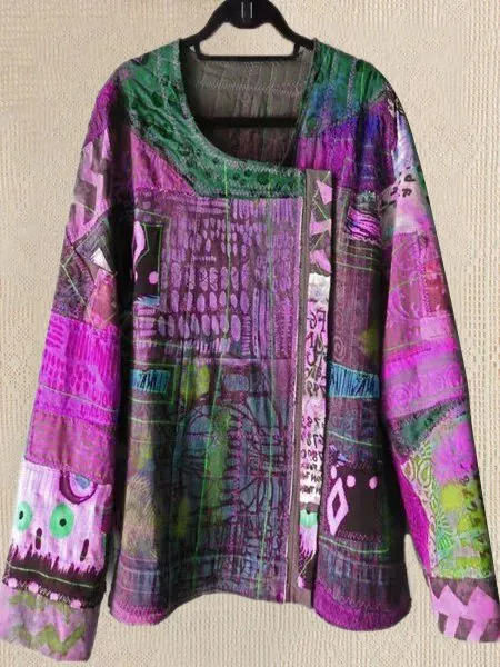 zolucky Casual Plus Size U Neck Abstract Casual Tops