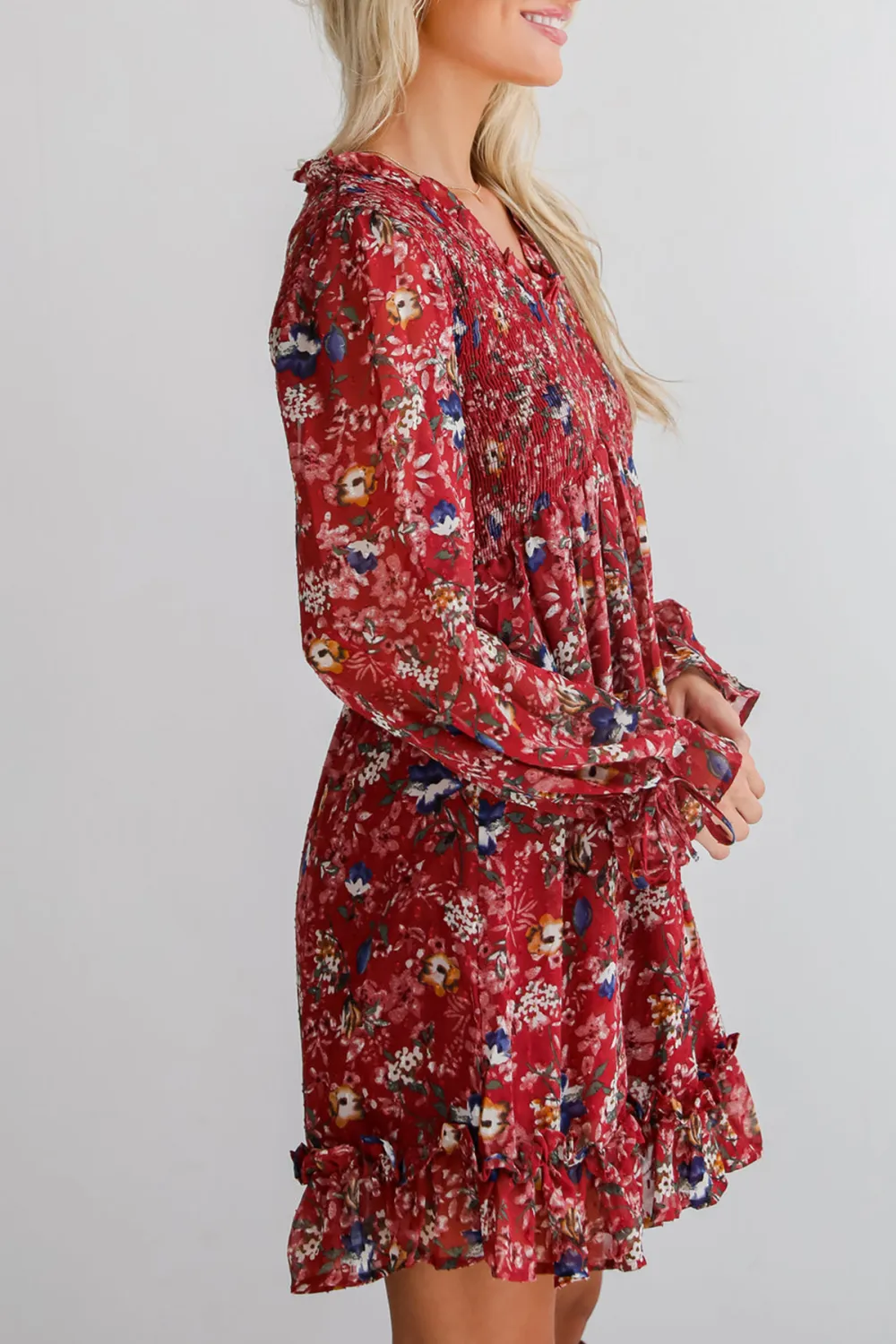 Darling Persuasion Burgundy Floral Mini Dress