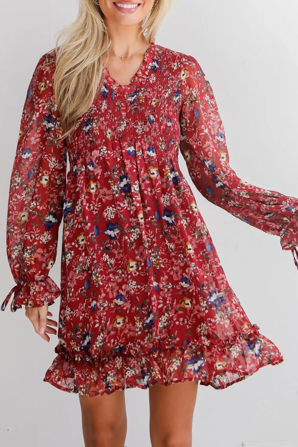 Darling Persuasion Burgundy Floral Mini Dress