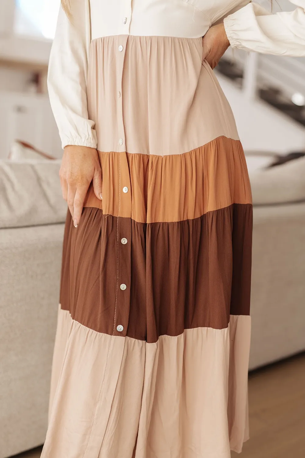 All-Match Temperament Color Blocking V-Neck Dress