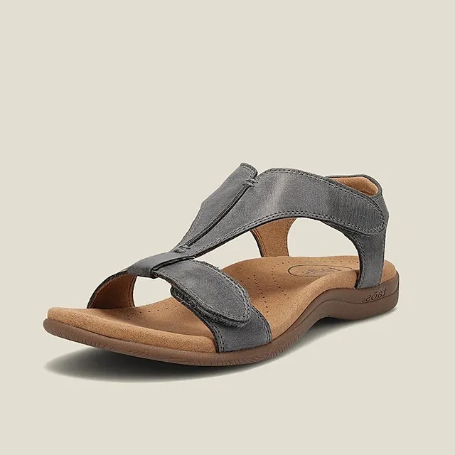 Women's Sandals Flat Sandals Comfort Shoes Plus Size Outdoor Office Daily Summer Flat Heel Open Toe Casual Walking Shoes PU Leather Magic Tape Solid Colored Black Yellow Red