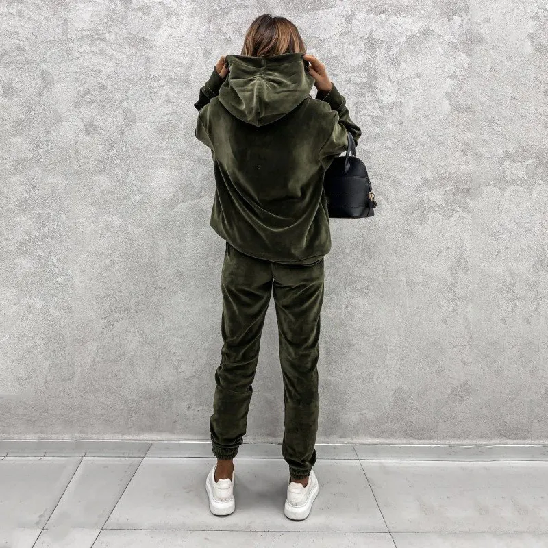 Women's solid color hooded sports casual suit