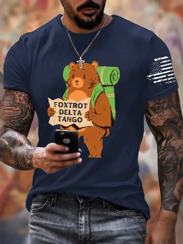 Men'S T-Shirt Men'S Fox-Trot Delta Tango Printed T-Shirt Pure Cotton Round Neck Short Sleeve