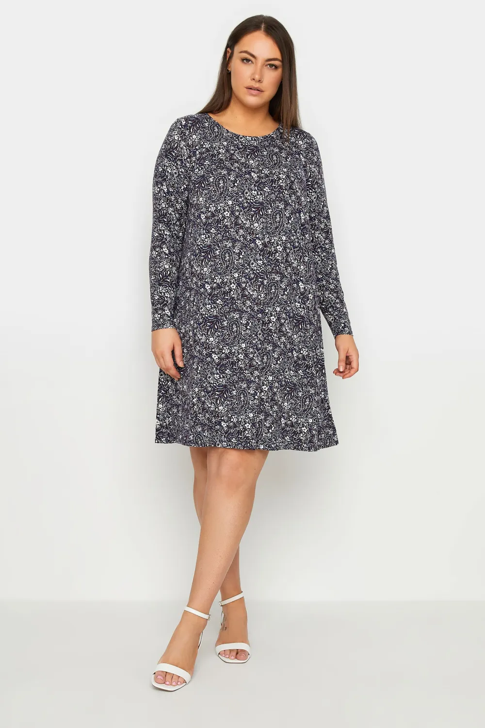 Evans Navy Jersey Printed Swing Dress