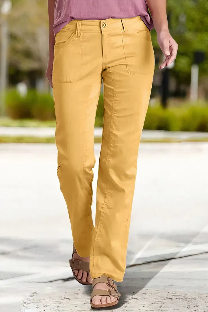 Zip Fly Mid Waist Straight Leg Pants