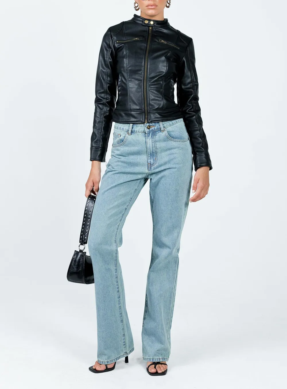 Cropped Faux Leather Biker Jacket