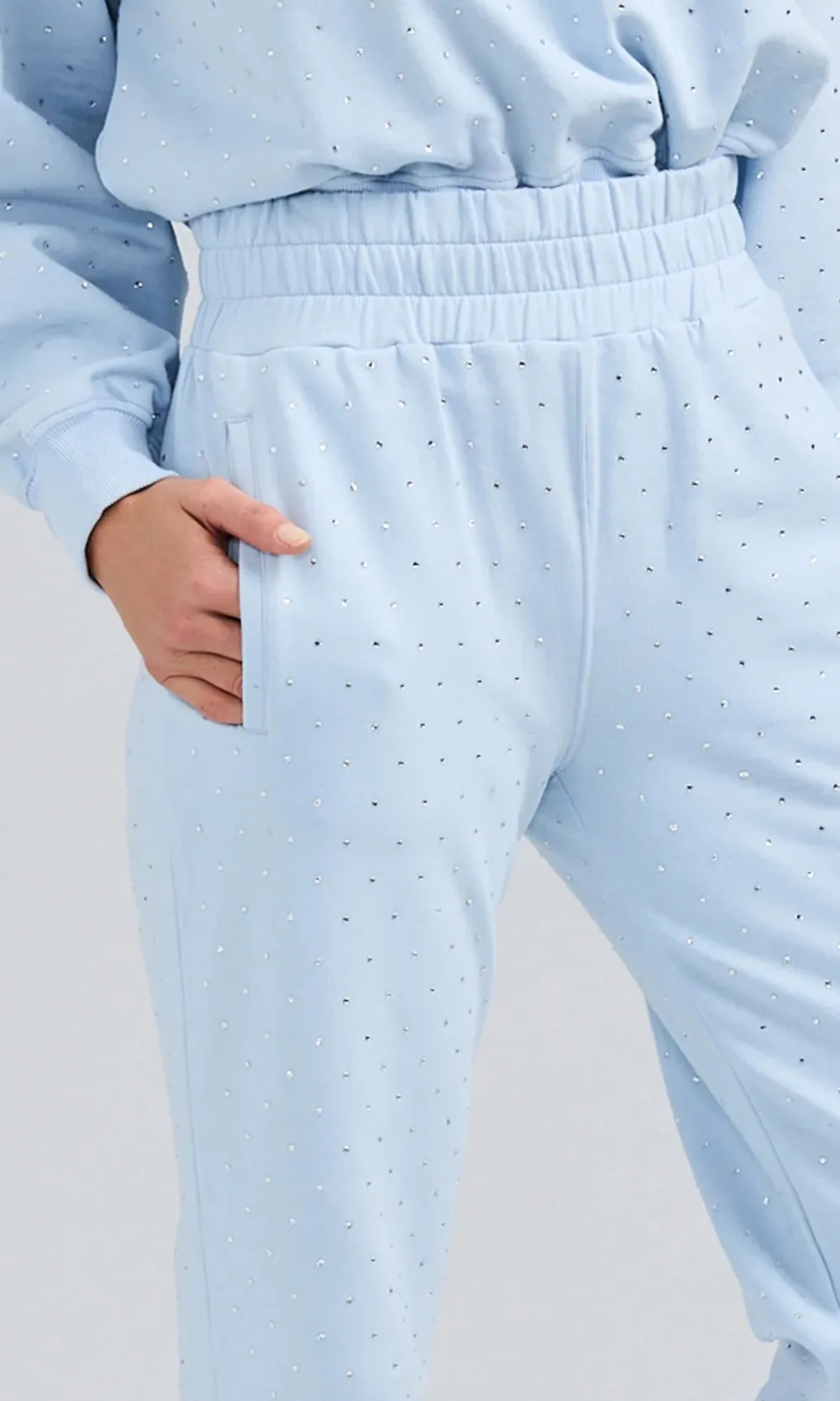 Elastic Waist Rhinestone Sweatpants