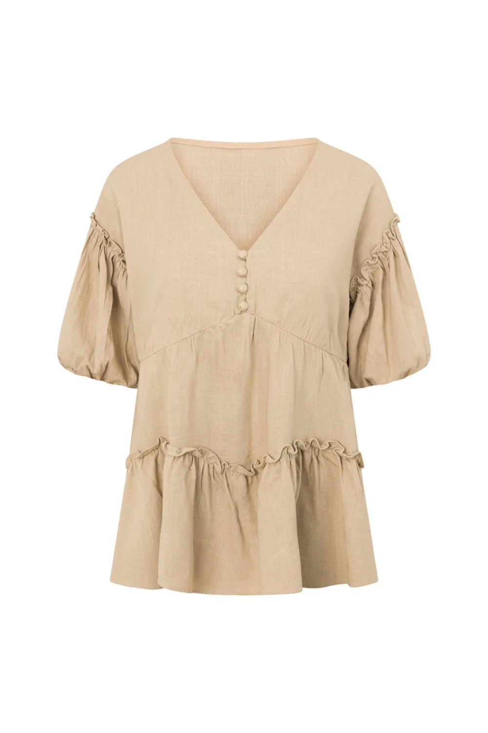 Ruffled V Neck Short Sleeve Top