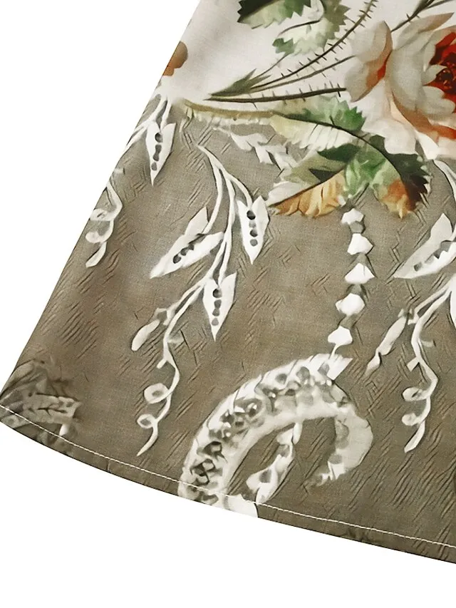 Women's Casual Dress Shift Dress Midi Dress White Blue Green Short Sleeve Flower Print Summer Spring V Neck Basic Vacation Summer Dress 2023 S M L XL XXL 3XL