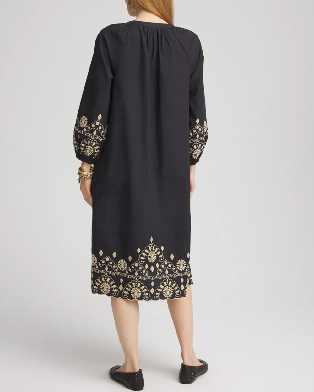 Scalloped-Hem Poplin Midi Dress