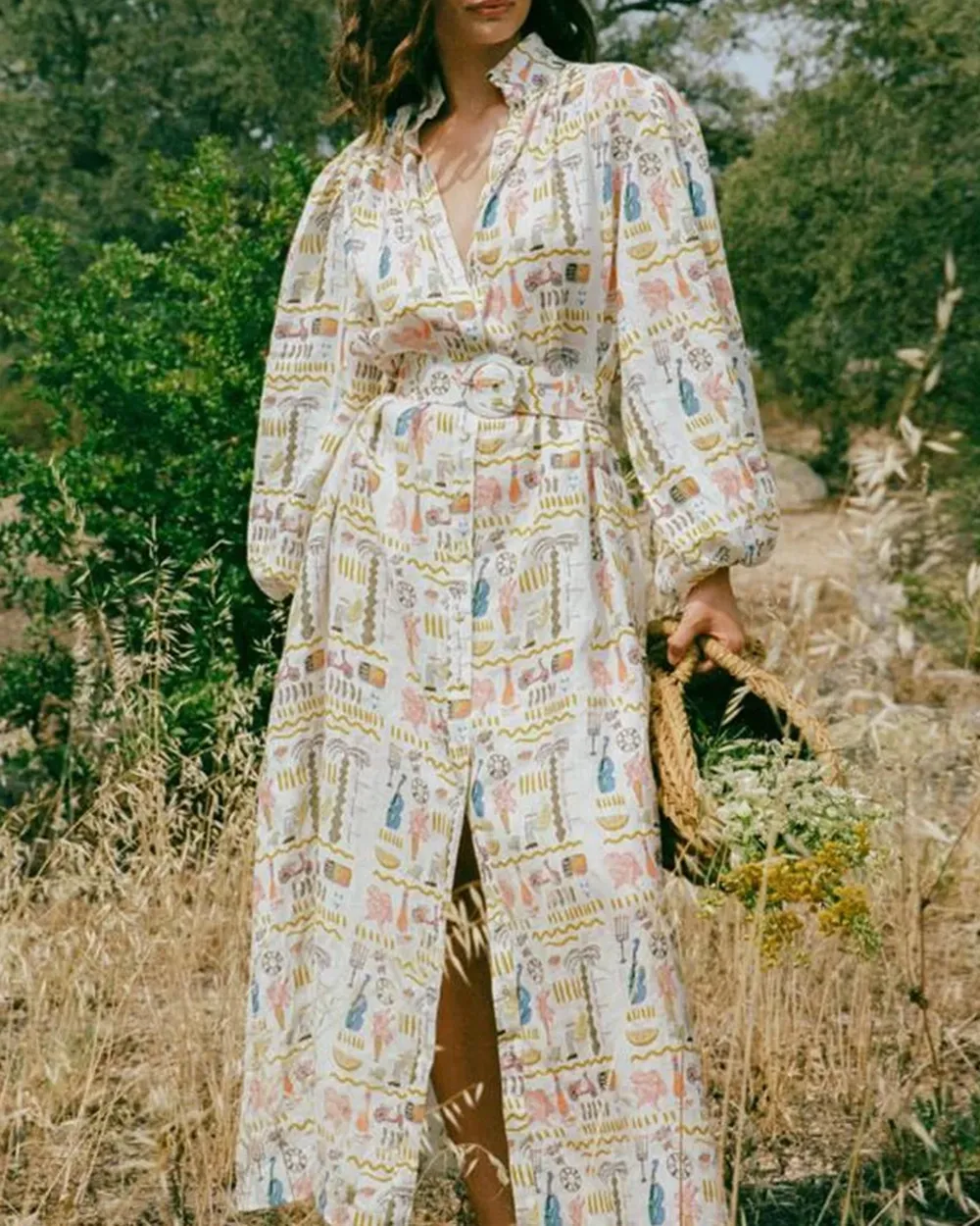 Linen Stand-Up Collar Dress