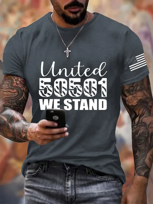 Men'S T-Shirt Men'S 50 Protest 50 States 1 Movement Printed T-Shirt Round Neck Pure Cotton Short Sleeve