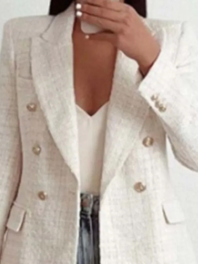 Women's Blazer Casual Jacket Lightweight Comfortable Formal Office / Career Street Weekend Button Pocket Double Breasted Turndown Fashion Professional OL Style Formal Solid Color Regular Fit Outerwear