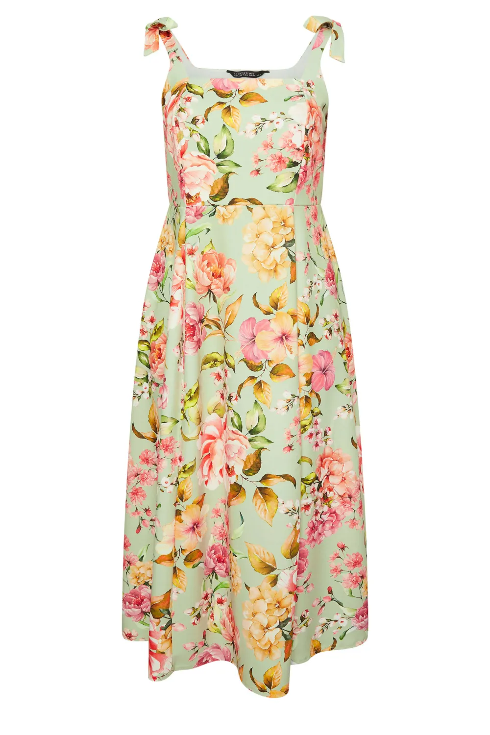 YOURS Curve Green Floral Print Bow Strap Midaxi Dress