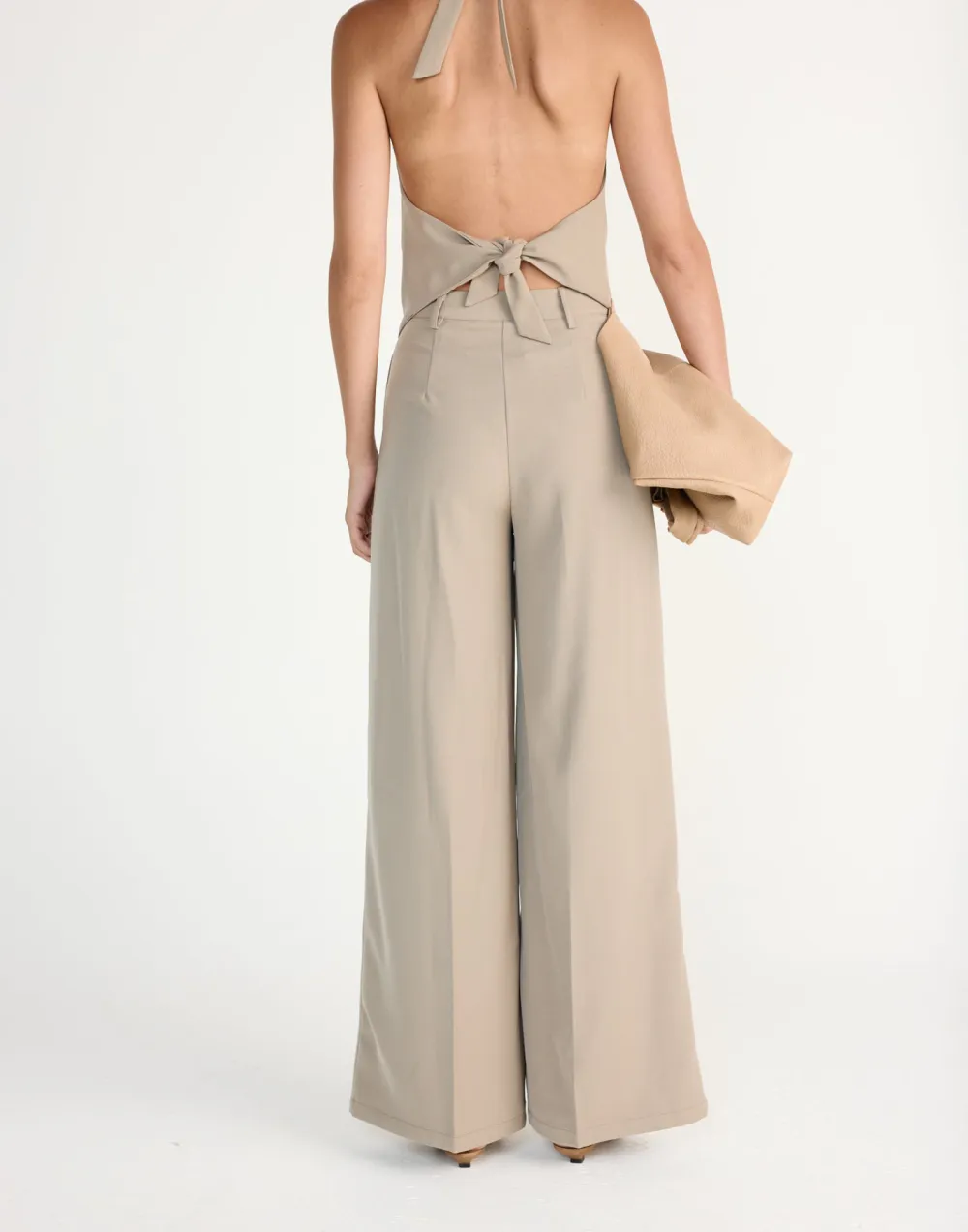 Floor-Length Draped Wide-Leg Trousers