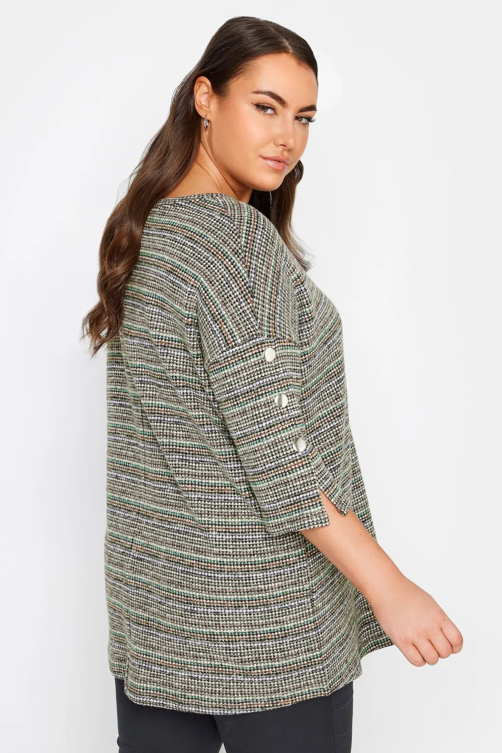 YOURS Curve Grey Knit Button Sleeve Soft Touch Jumper