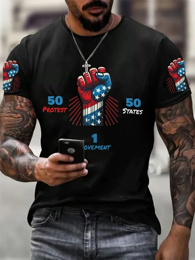 Men'S T-Shirt Men'S 50 Protests 50 States 1 Movement Print T-Shirt