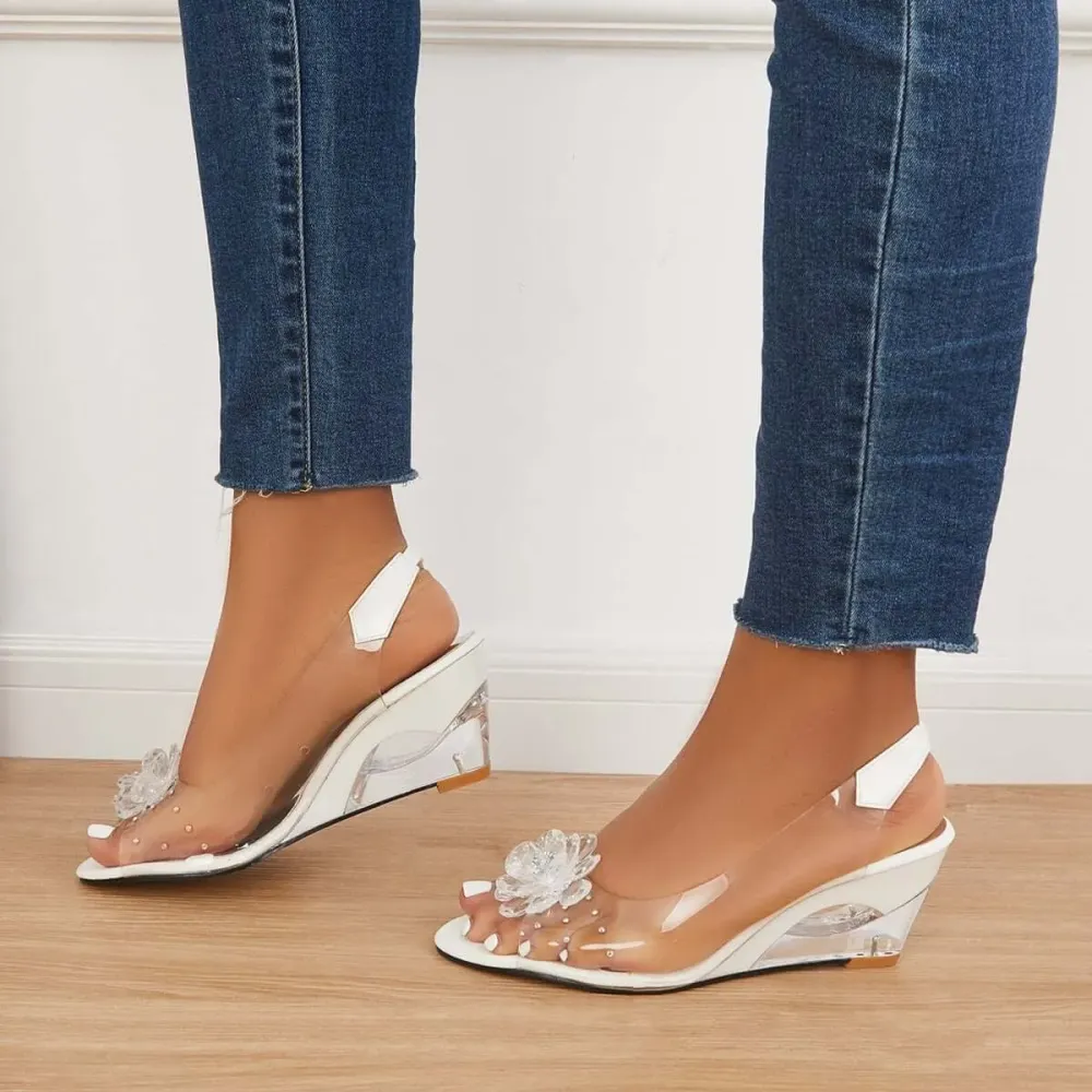 Clear Slingback Flower Rhinestone Sandals