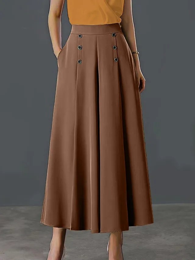 Women's Wide Leg Pants Trousers Baggy Full Length Pocket Baggy Micro-elastic High Waist Work Comfort Office Office / Career Black White M L Summer Spring