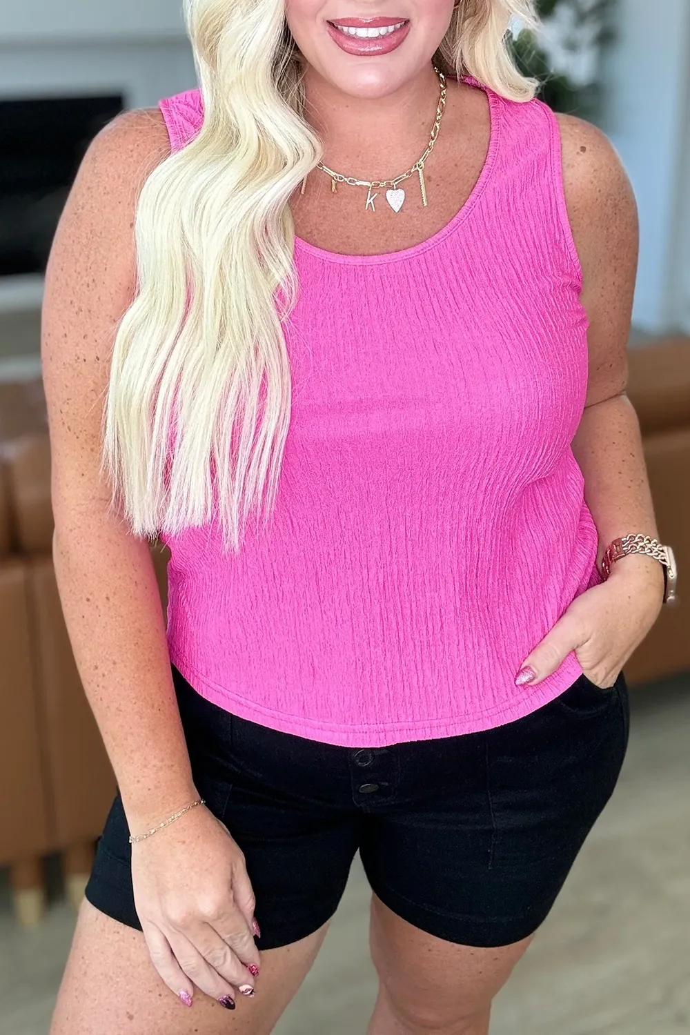 Pink Simple Super Soft  Slim-Fit Tank Tops