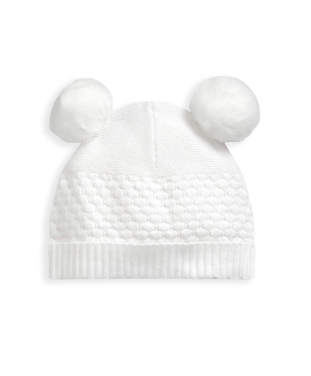 Knitted Pom Hat - White
