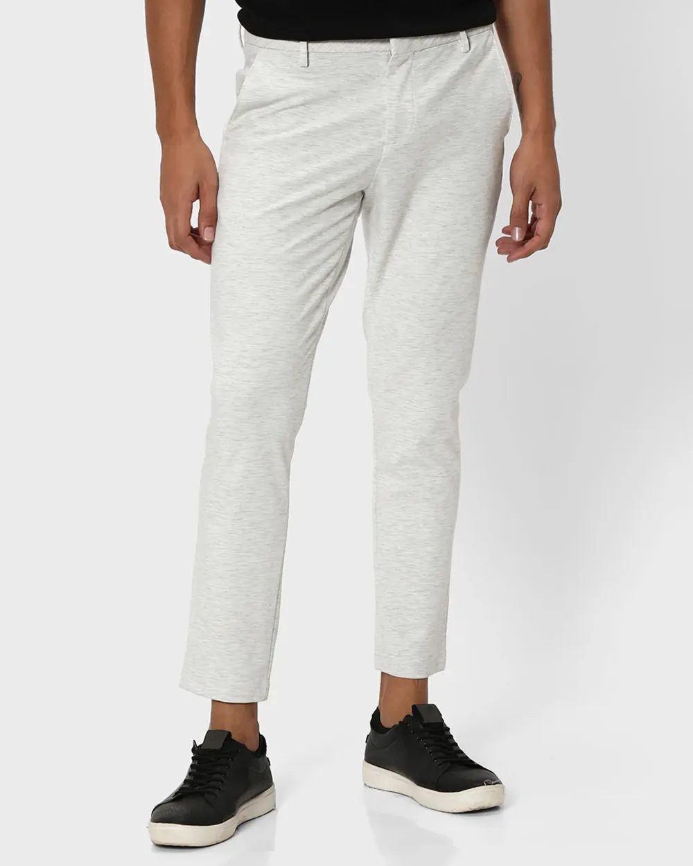 Classic Versatile Slim-Fit Straight-Leg Light Grey Trousers