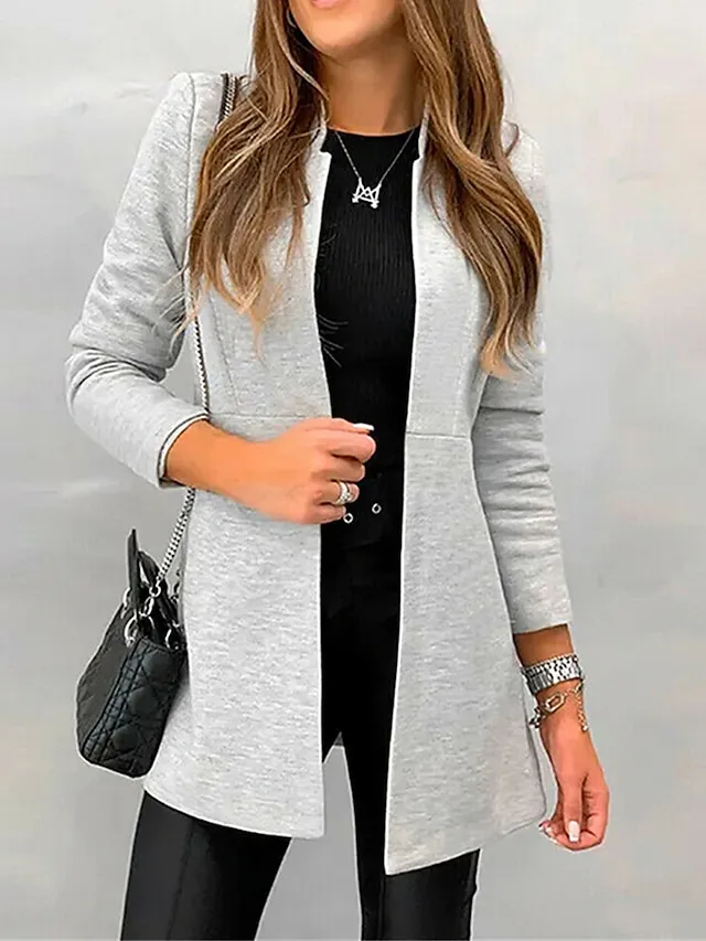 Women's Coat Outdoor Slim Fit Plain Warm Fashion Regular Fit Outerwear Long Sleeve Spring Dark Gray S