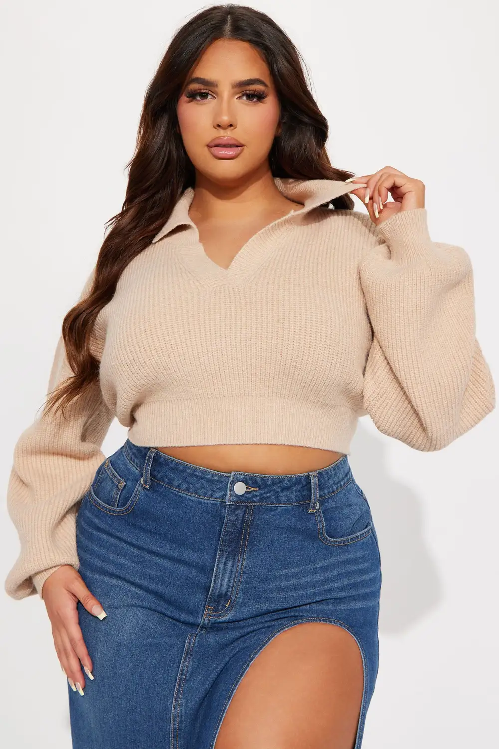 Got Me Going Collared Sweater - Taupe