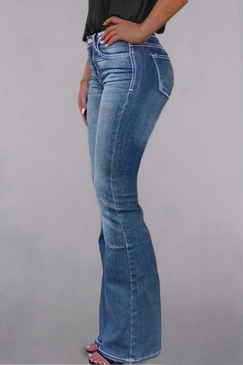 Zip Fly Mid Waist Bootcut Jeans