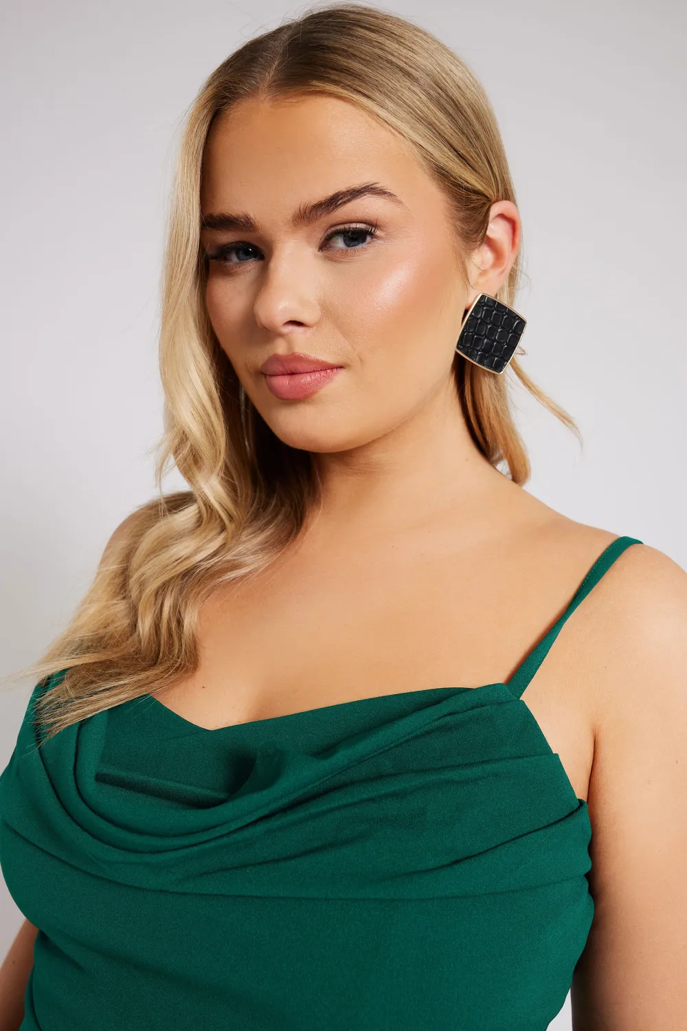 YOURS LONDON Curve Green Cowl Neck Gathered Dress