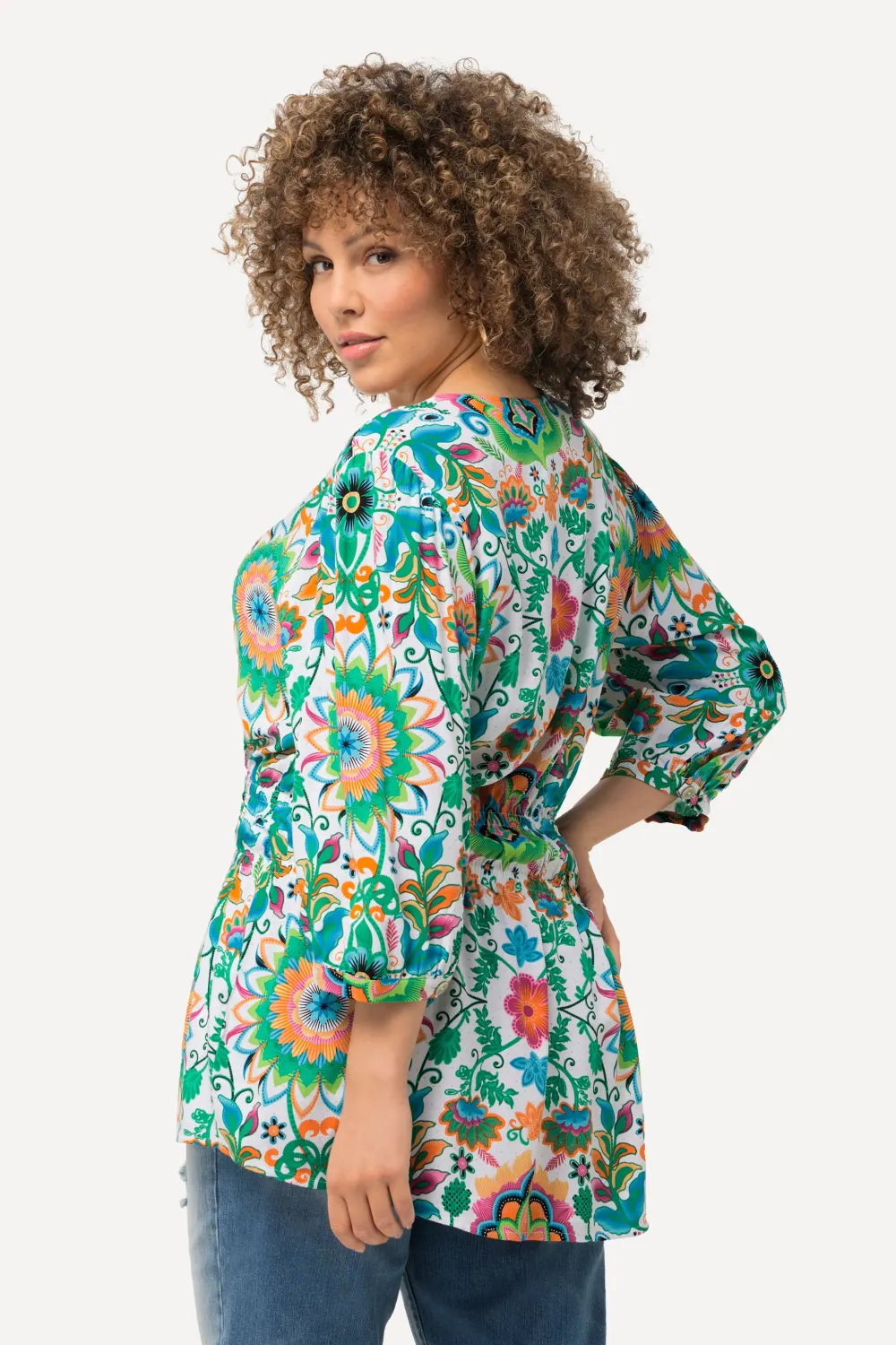 Bluse Blüten A-Linie V-Ausschnitt 3/4-Arm