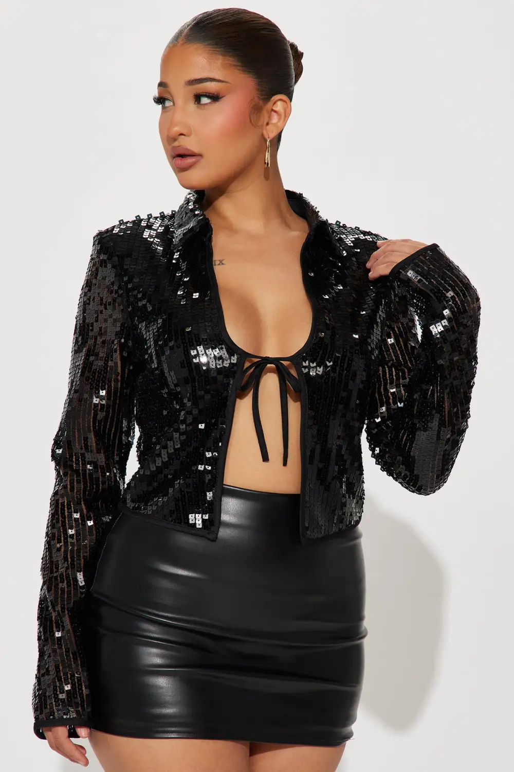 Reverie Sequin Blouse Top - Black