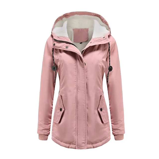 Women's Parka Street Fall Winter Puffer Jacket Long Coat Windproof Warm 3 in 1 Loose Casual Sports Jacket Long Sleeve Solid Color Zipper Purple Blushing Pink Waterpoof Daily Wear Down Parkas  Lined