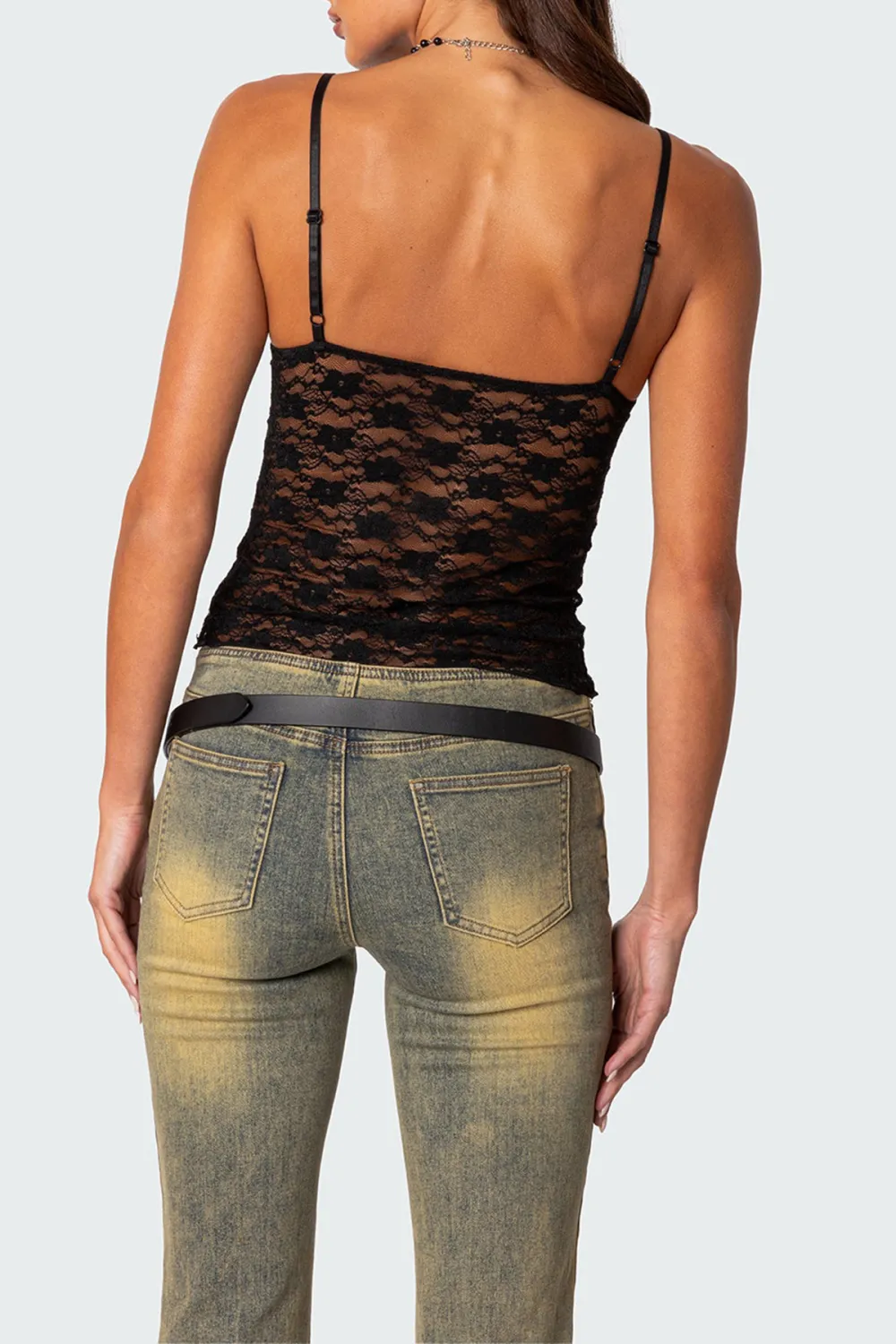 Bow Transparent Lace Tank Top