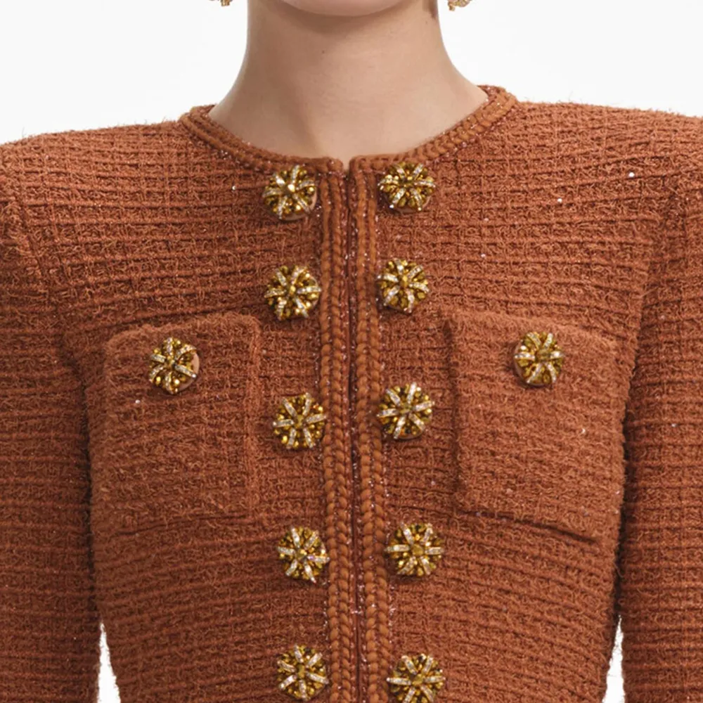 Brown Textured Knit Midi Dress