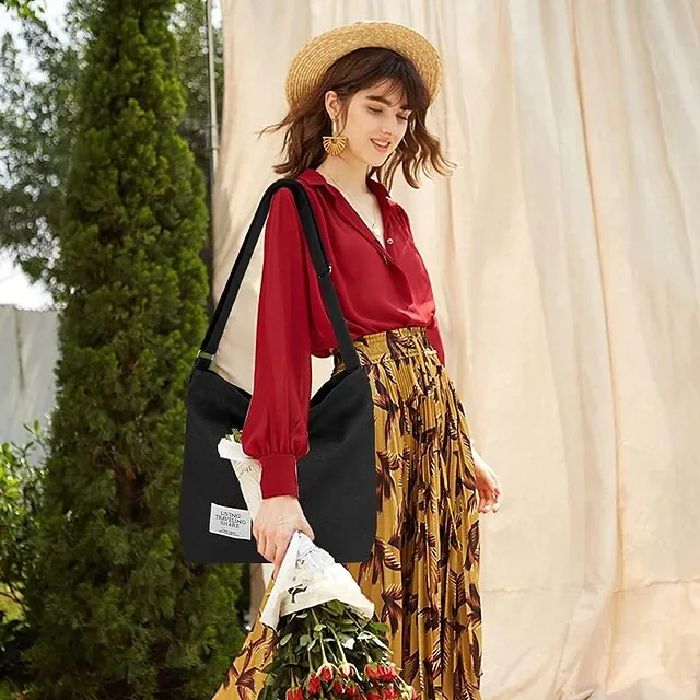 Canvas Tote Bag For Women Retro Large Size Canvas Shoulder Bag Hobo Crossbody Handbag Casual Tote For Shopping And Travel