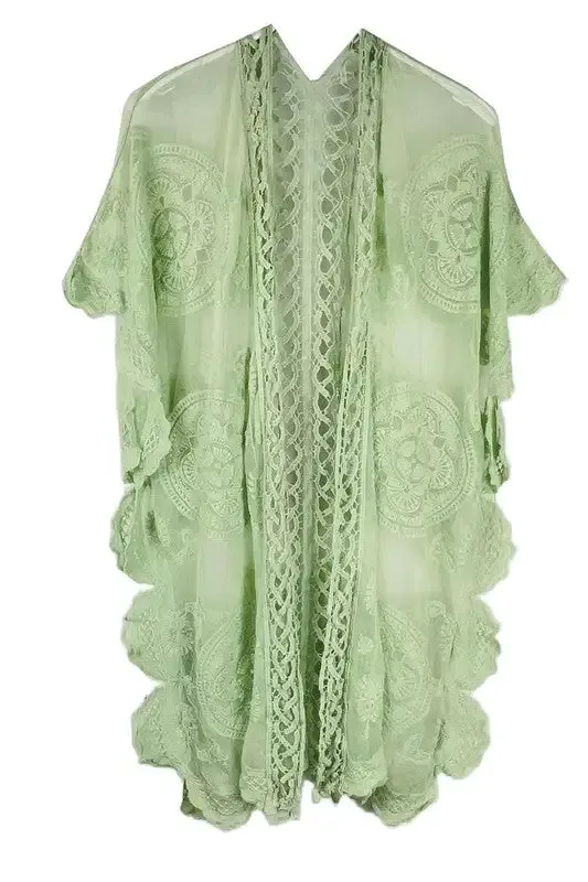 Patterned Laced Kimono  choice of colors