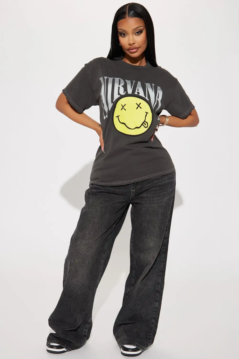 Nirvana Arched Logo Washed Tee - Black Wash