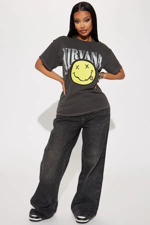Nirvana Arched Logo Washed Tee - Black Wash