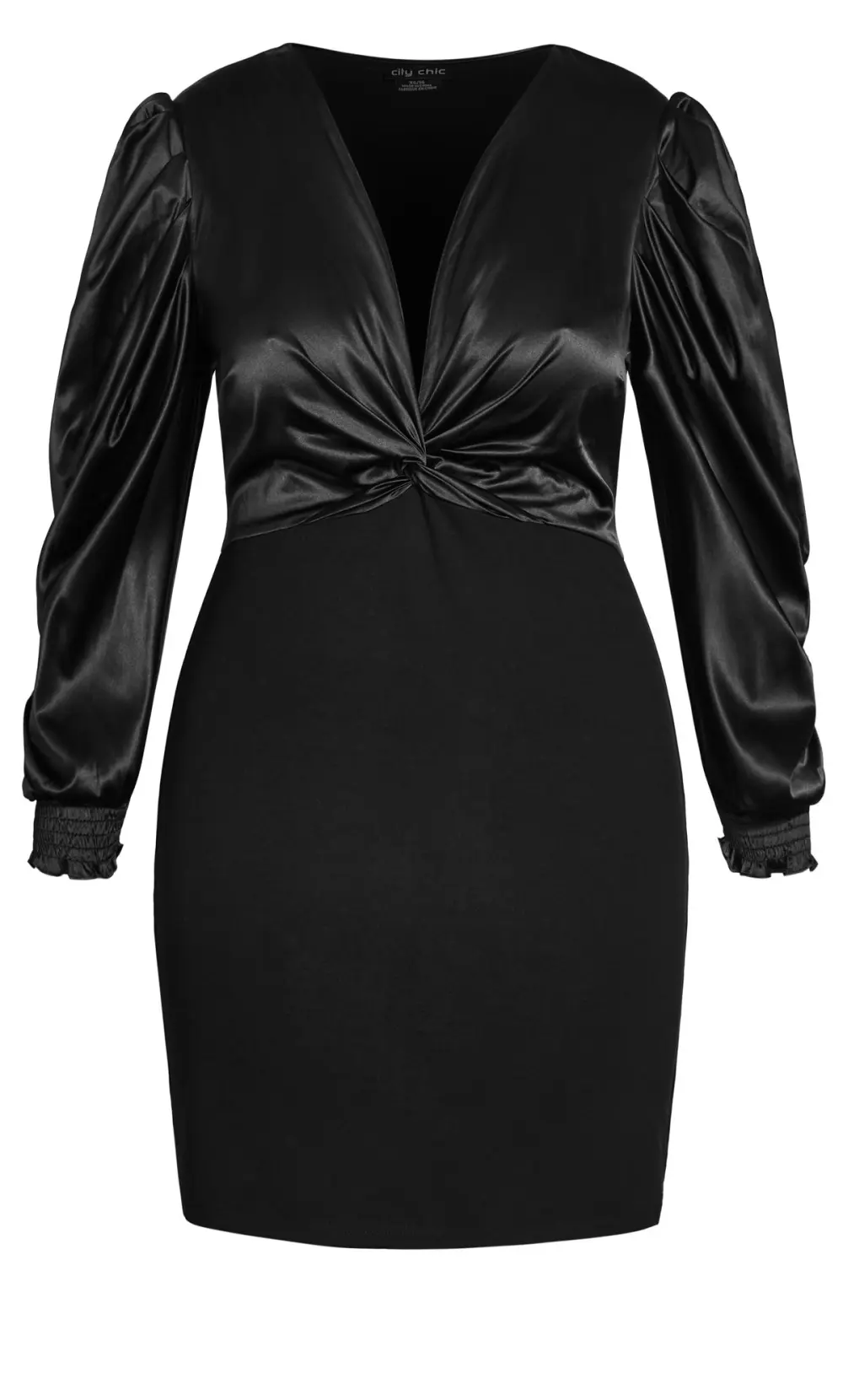 Evans Black Satin Twisted Knot Mini Dress